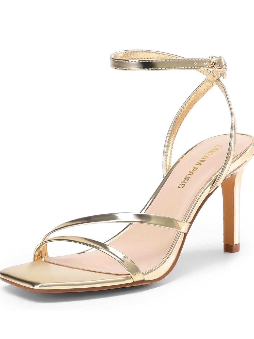 Dream Pairs Metallic Gold Strappy Ankle‑Wrap Heels